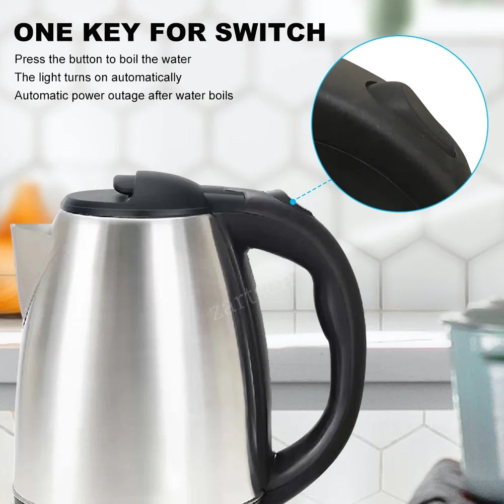 2.0L stainless steel electric kettle Silver gray Base Separation Desion Rust-resistant Durable for Home Office During Travel